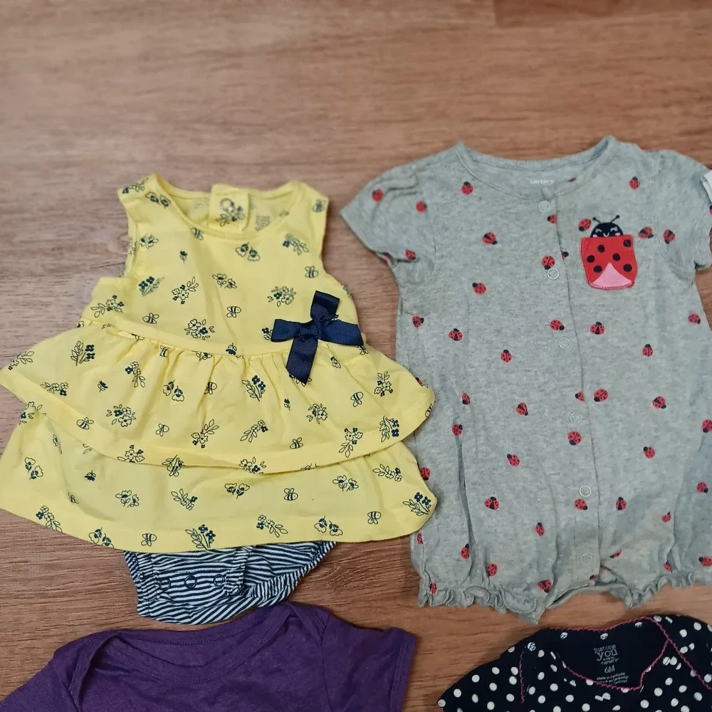 Carter's Baby Girl Clothes Lot 6M 6 Pc Rompers Bodysuits Dress Polka Dot Floral